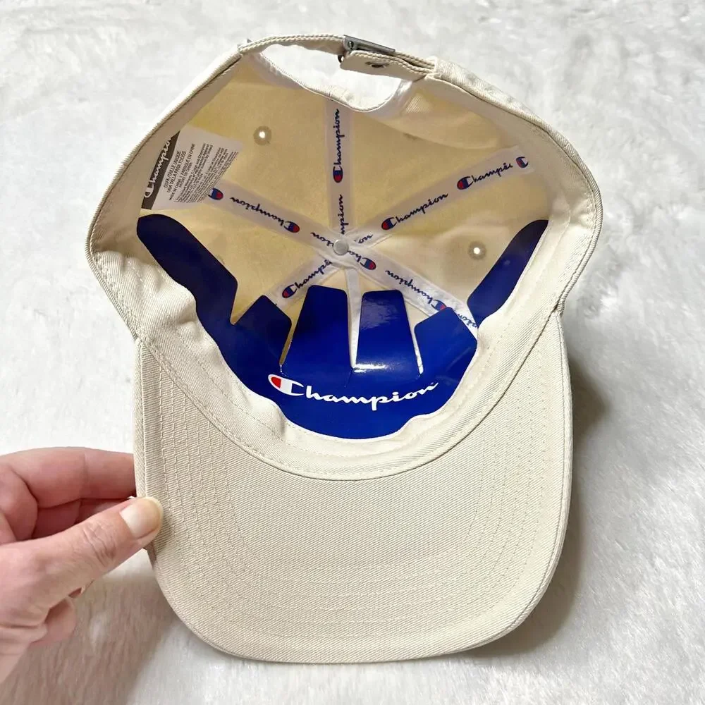 NWT Champion Logo Running Cap Hat Cream Cotton Adult OS
